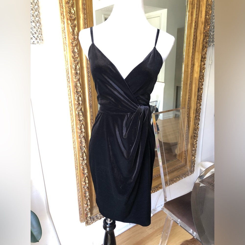 Bailey 44 velvet Elegant Black Wrap style mini Dress size Xs